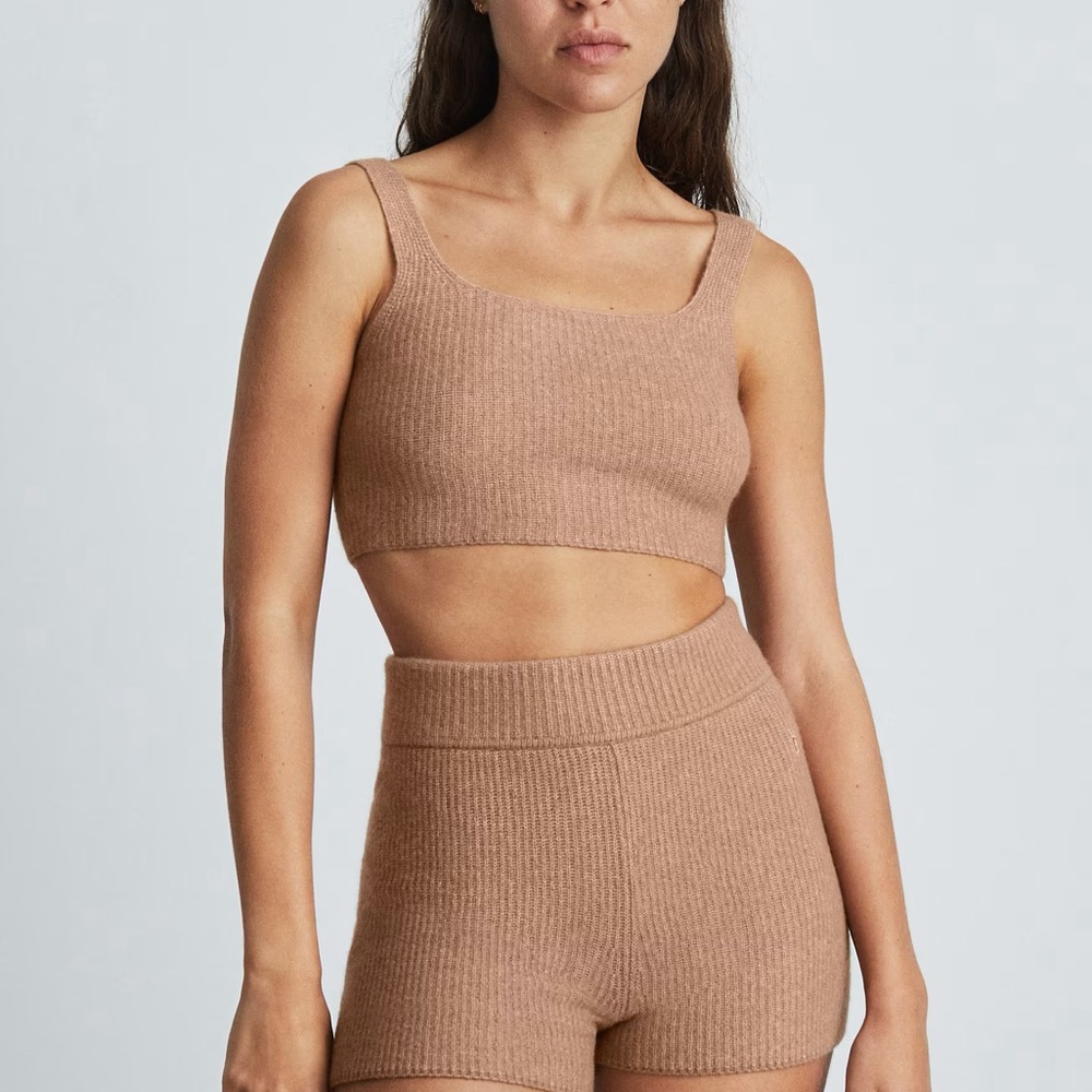 NWT Everlane The Cozy Stretch Tank Crop Top Wool Recycled Nylon Yak Tan Camel